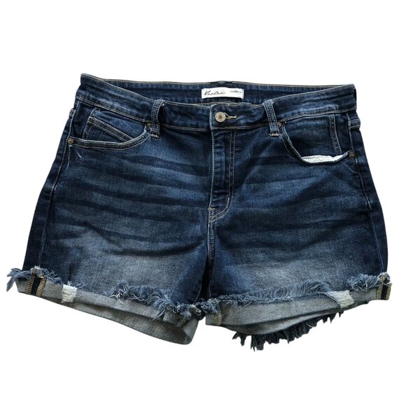 KanCan Womens Jeans Shorts Size 31 Distressed Cuffed Classic Blue Denim Casual - Picture 1 of 11
